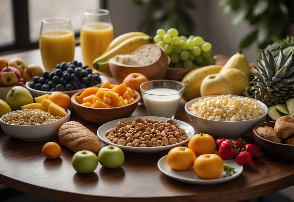 A table with healthy foods like fruits, vegetables, and dairy, alongside a list of foods to avoid with braces