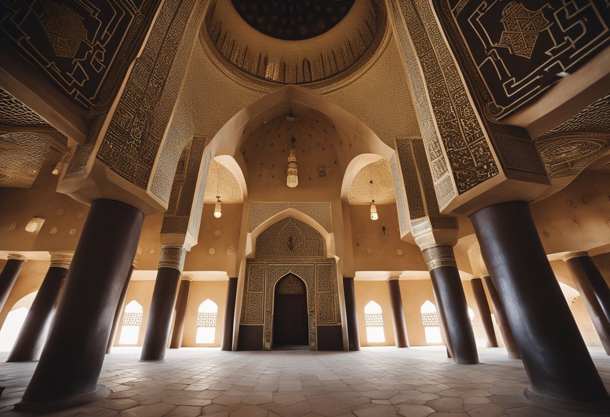 A diverse array of religious symbols and places of worship in Sudan, including mosques, churches, and temples, representing the country's religious pluralism