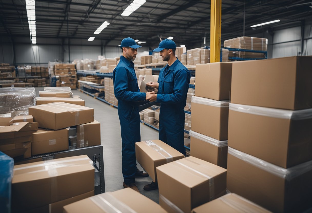 A warehouse filled with shelves of various wiper seal products, with workers packaging and labeling items for shipment