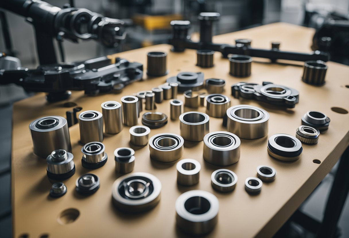 A close-up view of Volvo arm seal kits arranged neatly on a workbench, with various sized seals and components clearly visible