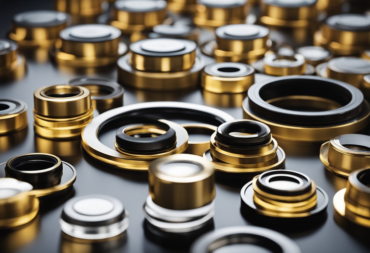 An array of UHS oil seals displayed on a clean, well-lit table. Various sizes and shapes are neatly organized for easy identification