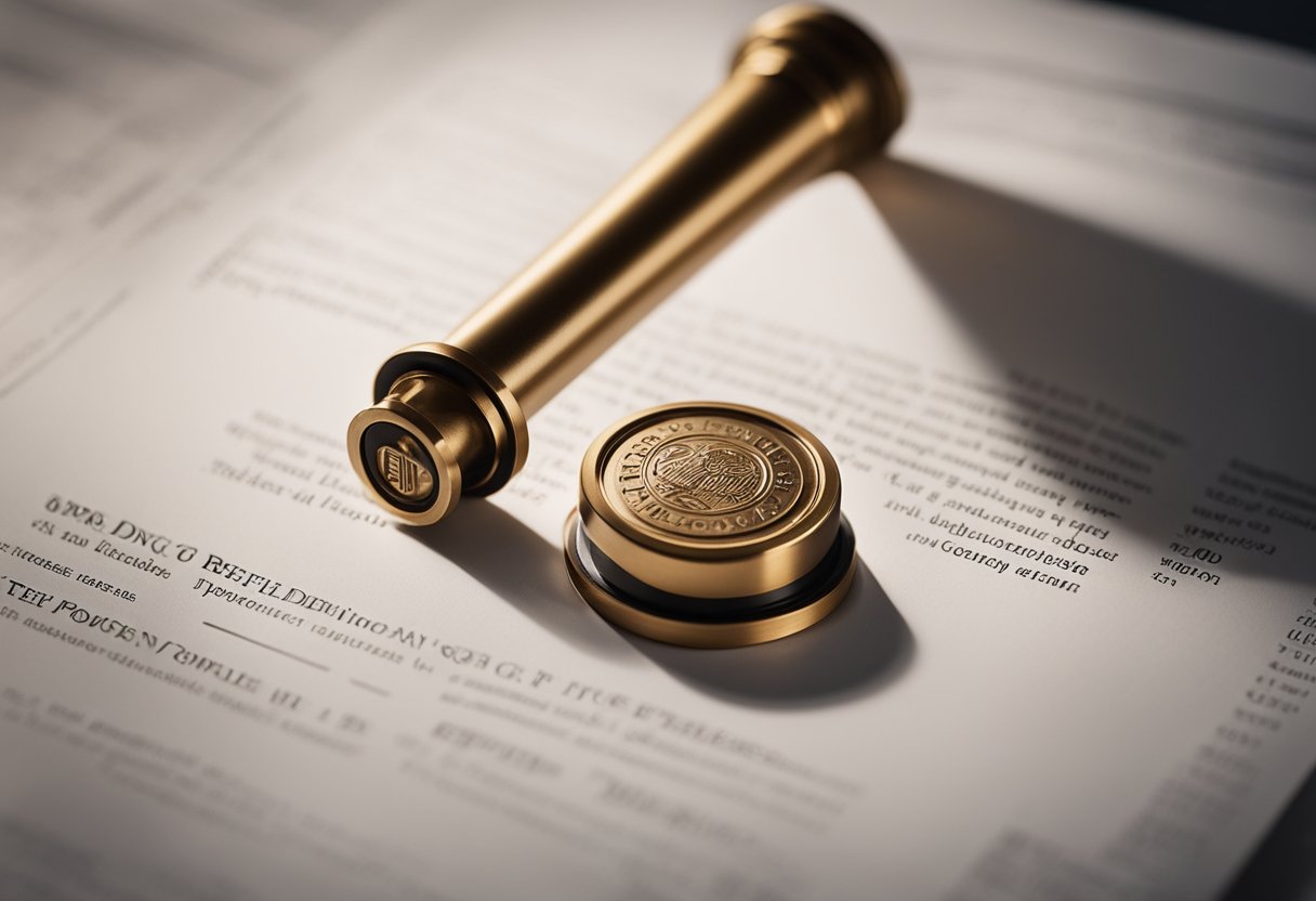 A teflon bronze seal is being pressed onto a document, leaving a clear and crisp impression