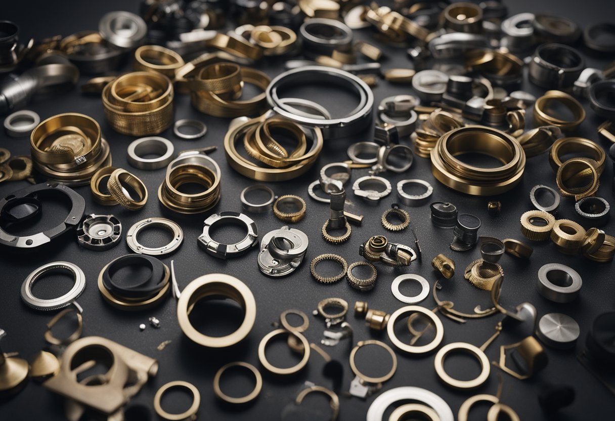 A table strewn with seal rings and repair kits, tools scattered around