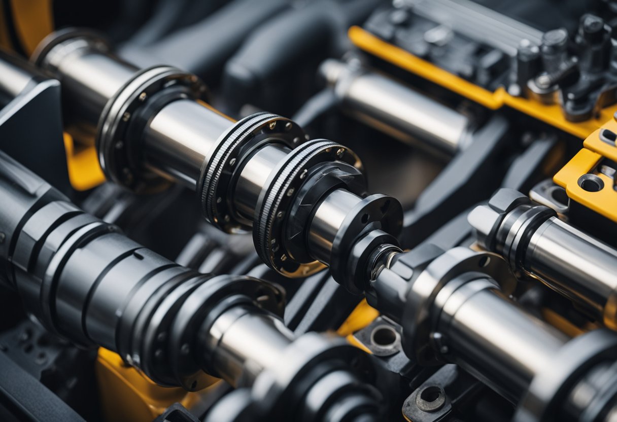 A close-up view of rod seals in an excavator's hydraulic system, showing the sealing components and their placement within the machinery