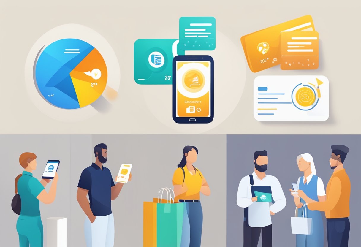 Business cards exchanging data via NFC, customers leaving reviews on digital platforms, increased engagement with service-based businesses