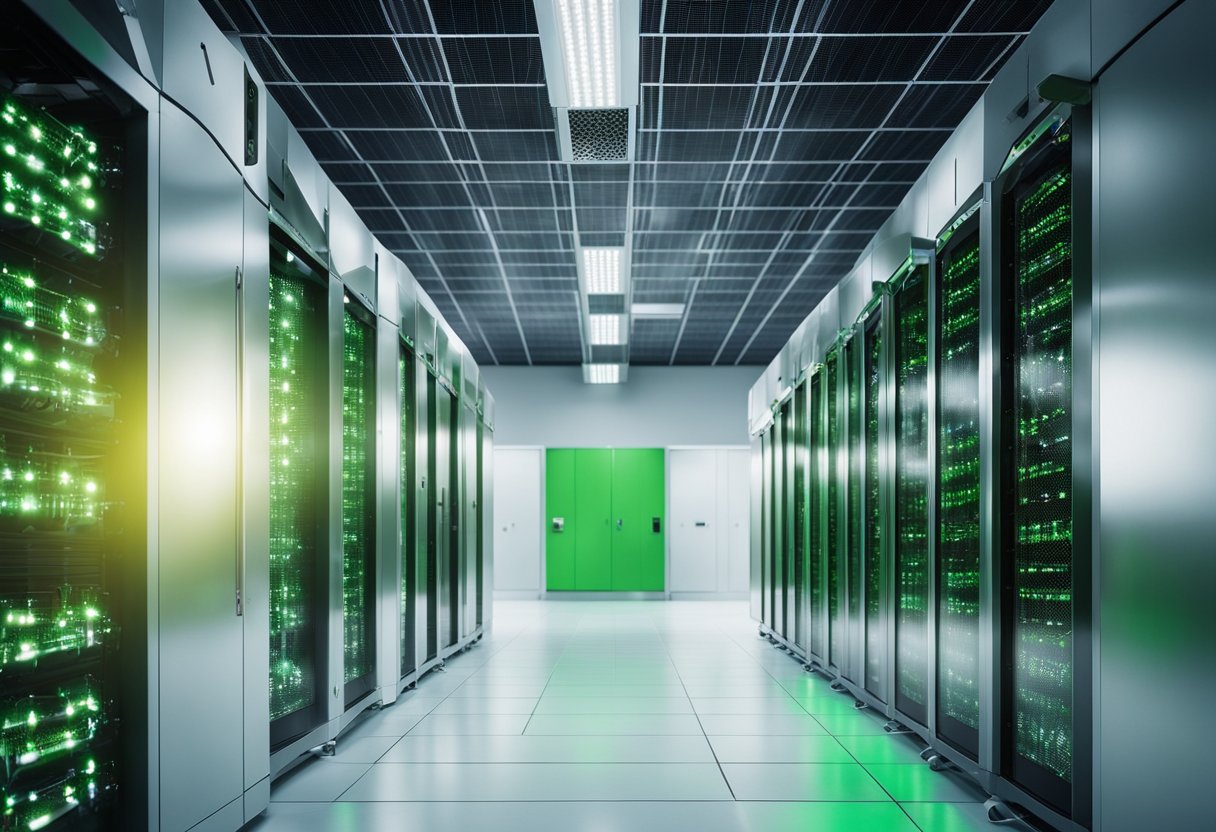 A server room in a data center for sustainable web hosting. 