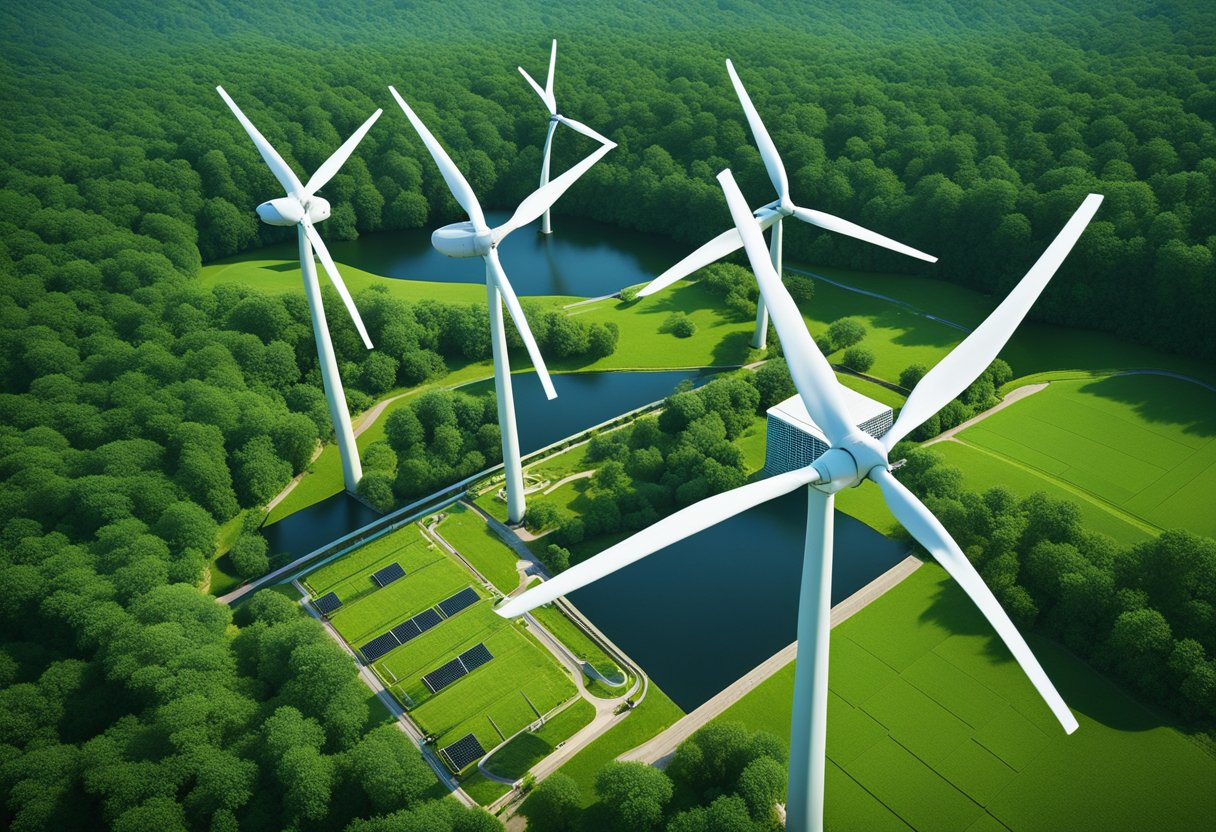 windmills and solar panels providing renewable energy for the various web hosting providers and data centers.
