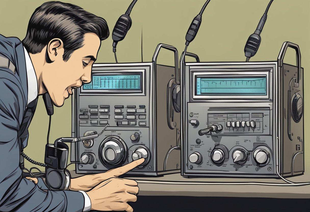 A hand reaches for the microphone, adjusts the frequency dial, and presses the transmit button. The radio crackles to life as the operator announces their call sign, ready to start a conversation