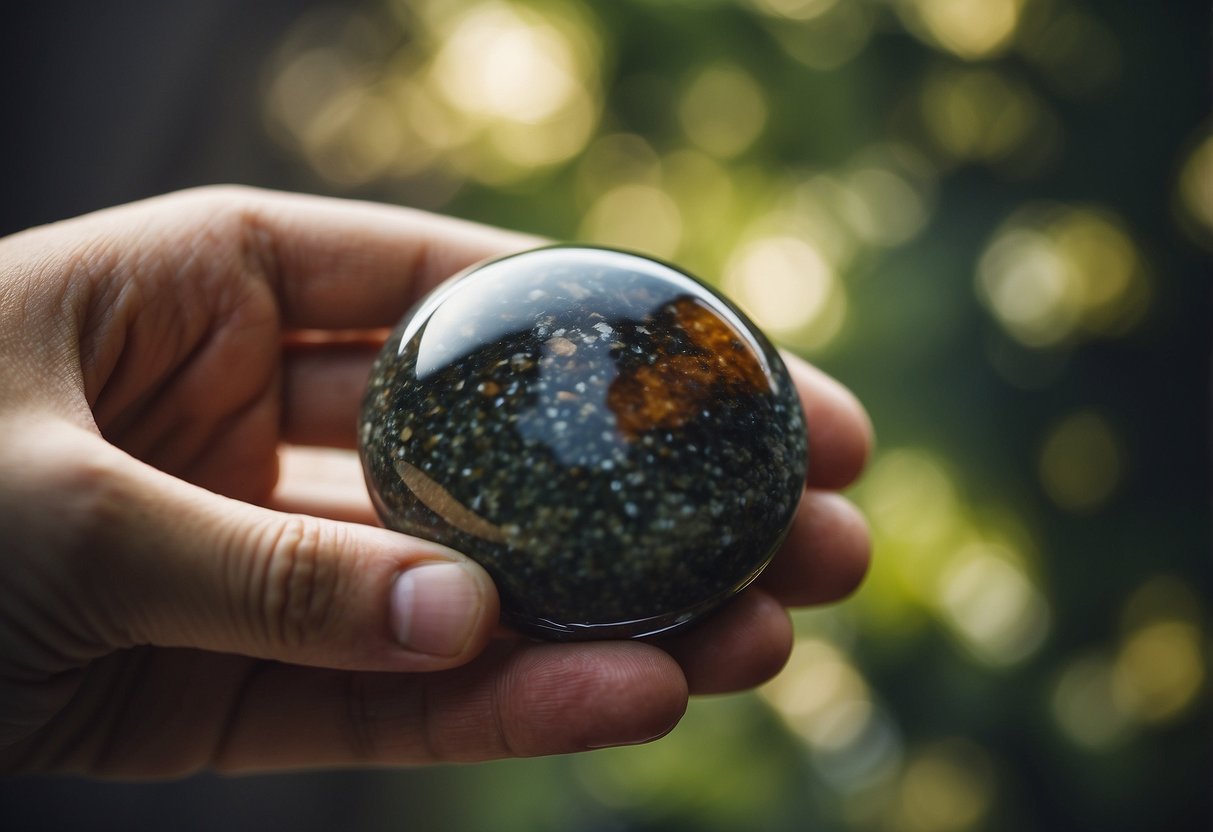 A hand selecting and holding a healing stone for strength and energy