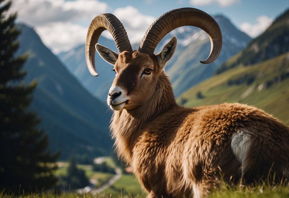 A majestic steinbock stands proudly in front of famous landmarks