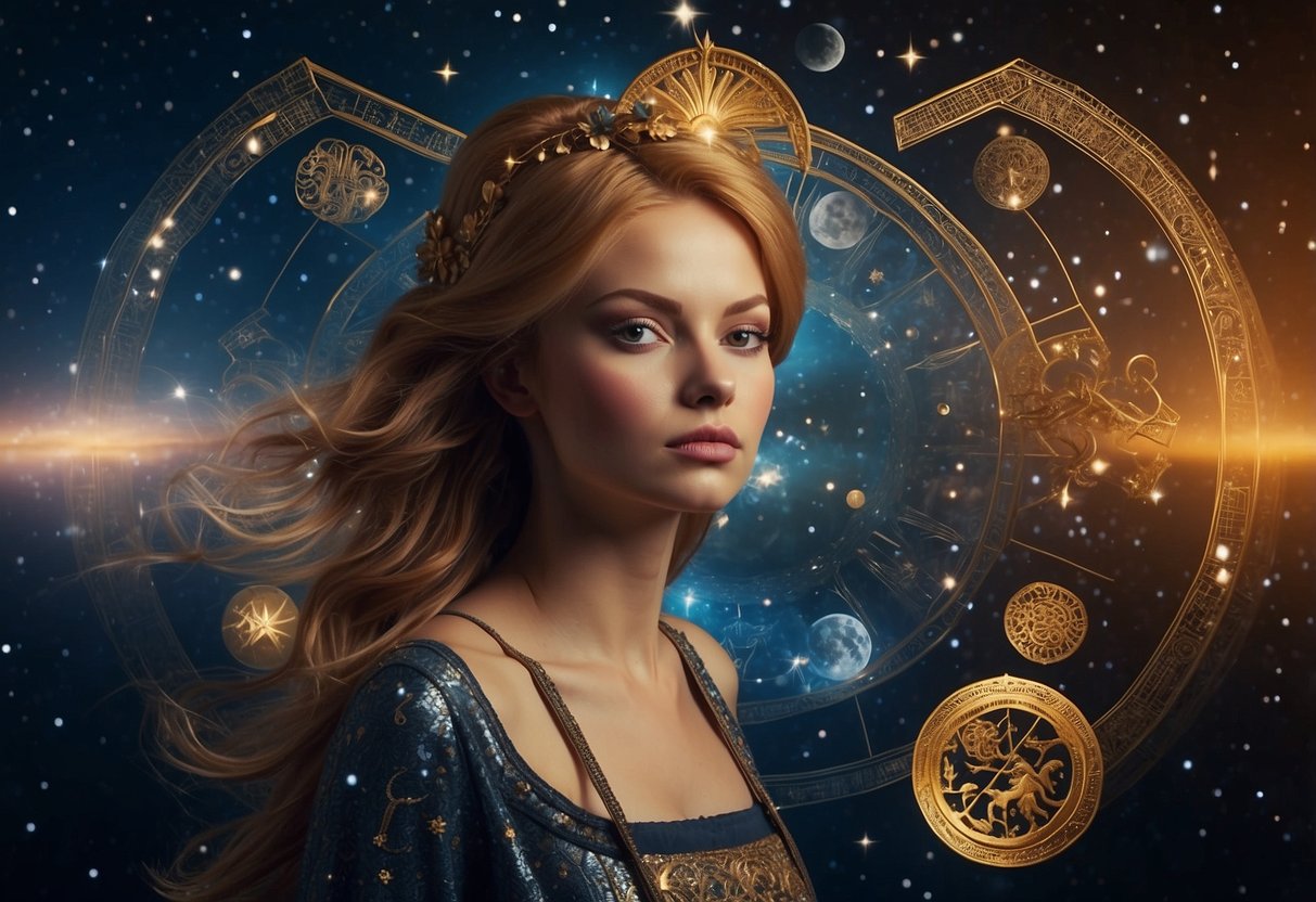 The female zodiac signs depicted in a celestial setting, with intricate details and symbols representing each sign