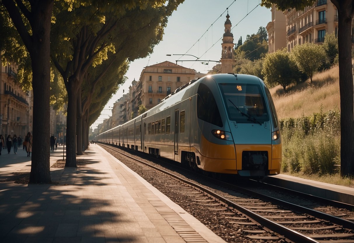 A train departing Barcelona, passing through picturesque landscapes, and arriving in Berlin