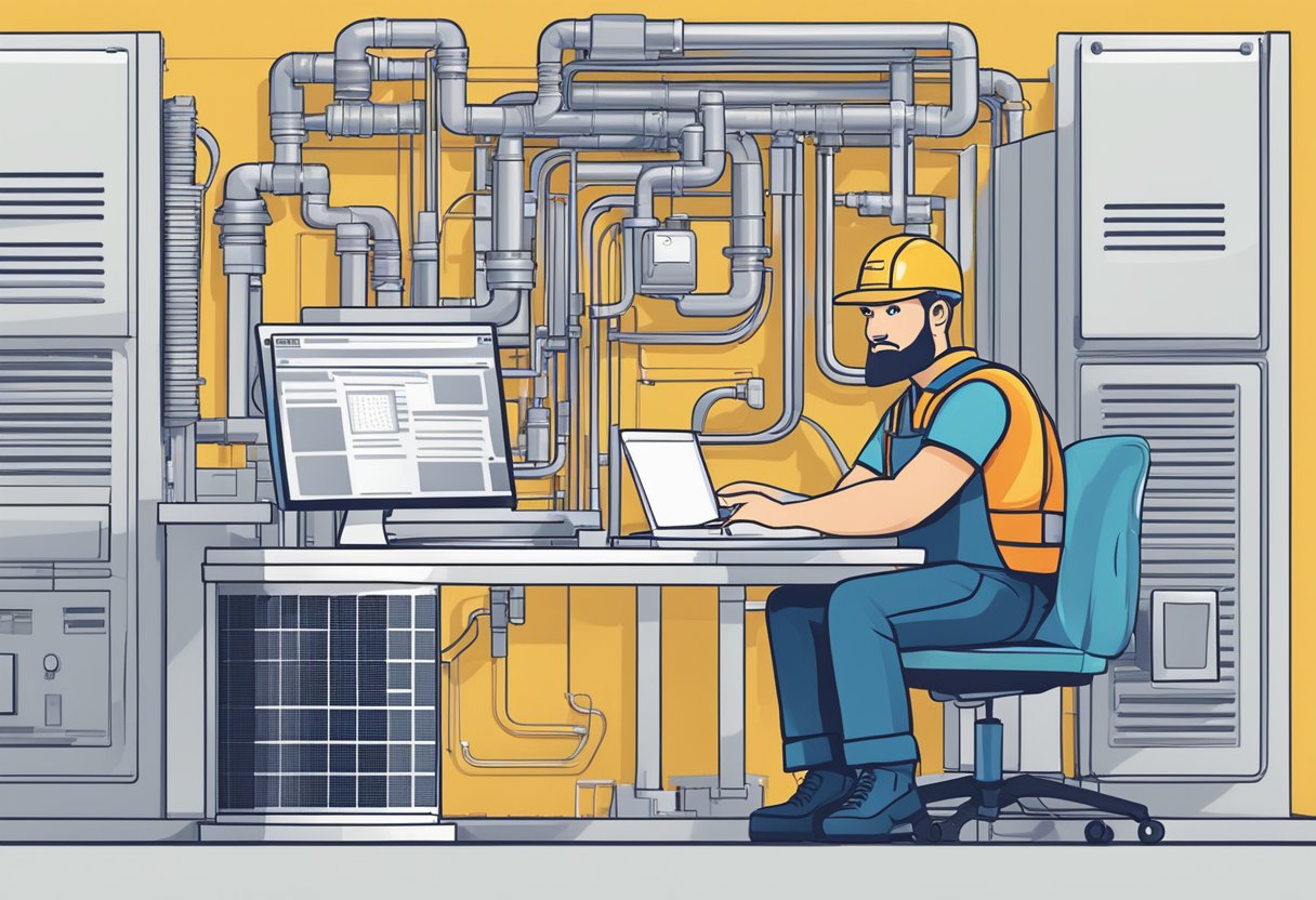 An HVAC technician optimizing website content, building backlinks, and conducting keyword research to boost online visibility