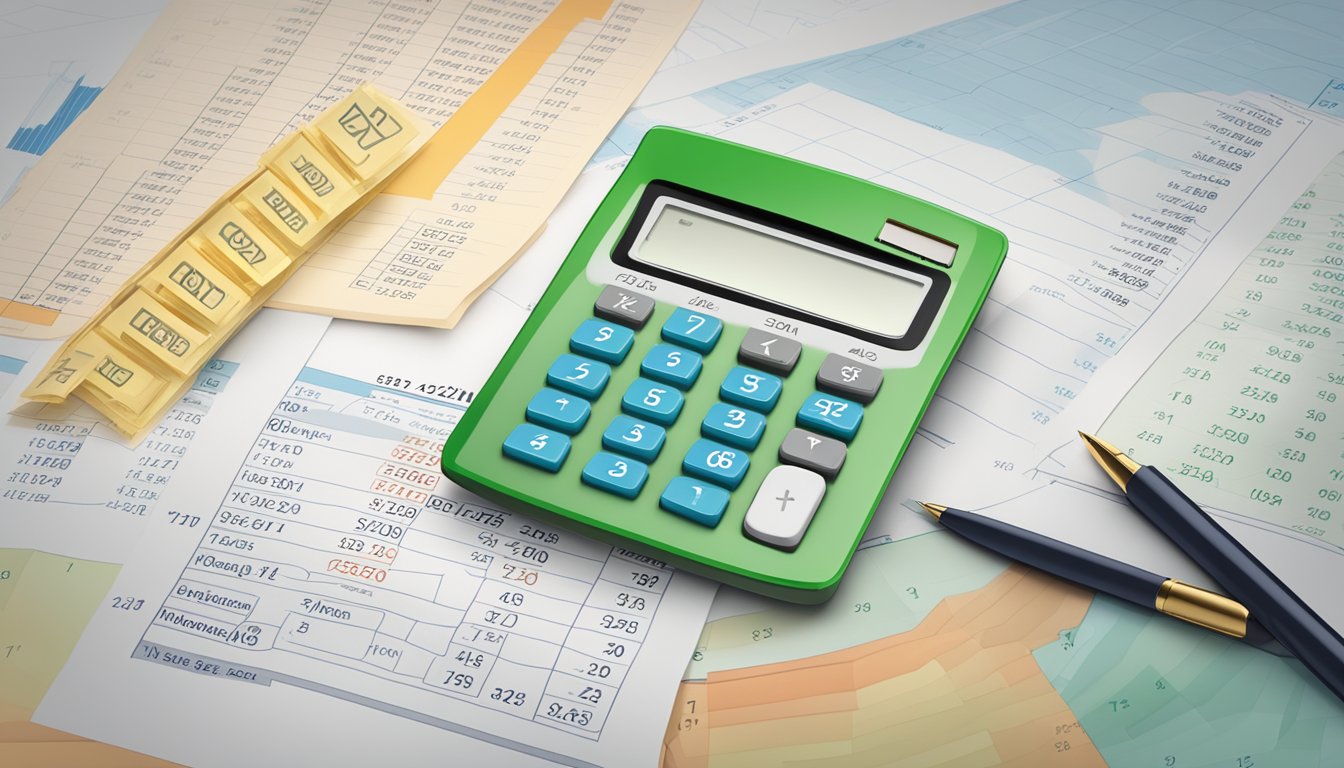 A calculator and a paper with retirement savings formulas and numbers