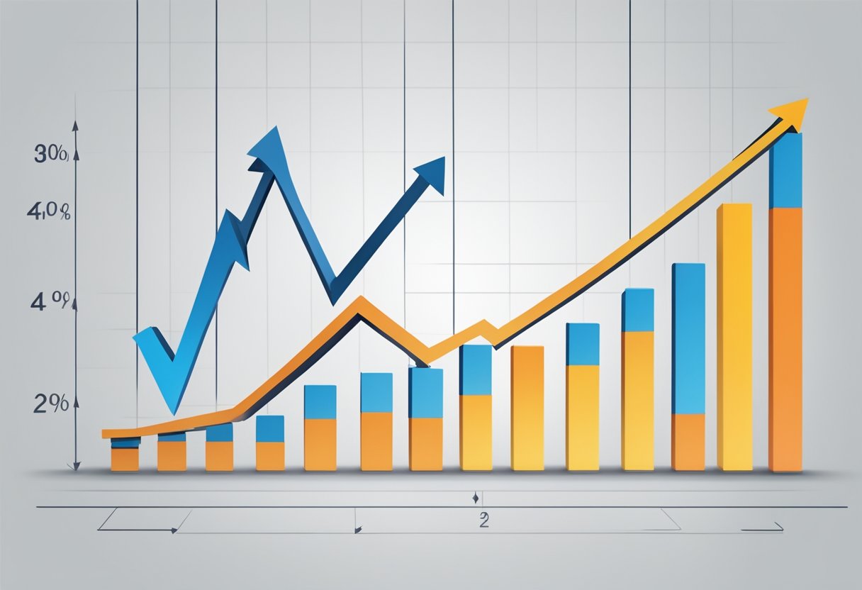 A graph showing a steady upward trend, with arrows pointing outwards to represent expanding market reach and increasing customer base