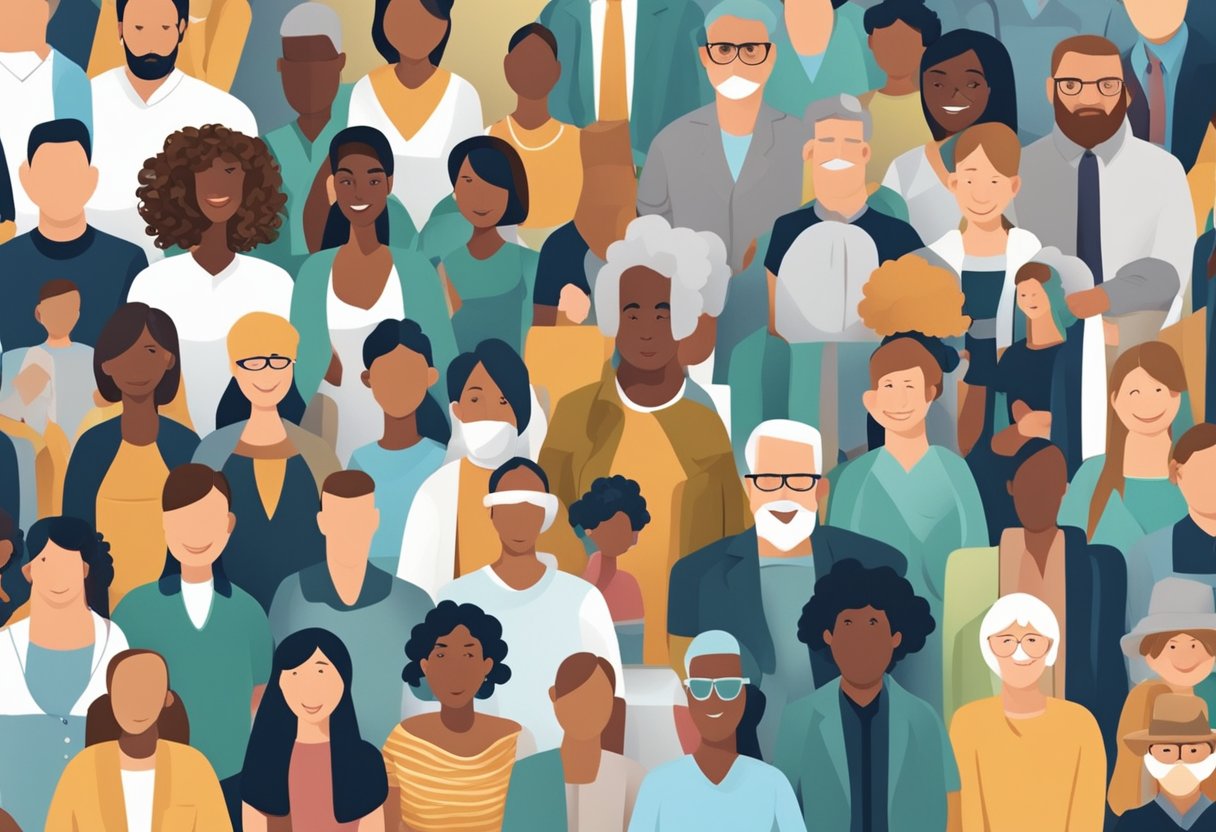 A diverse group of people donate to a nonprofit organization. The organization promotes sustainability and community involvement