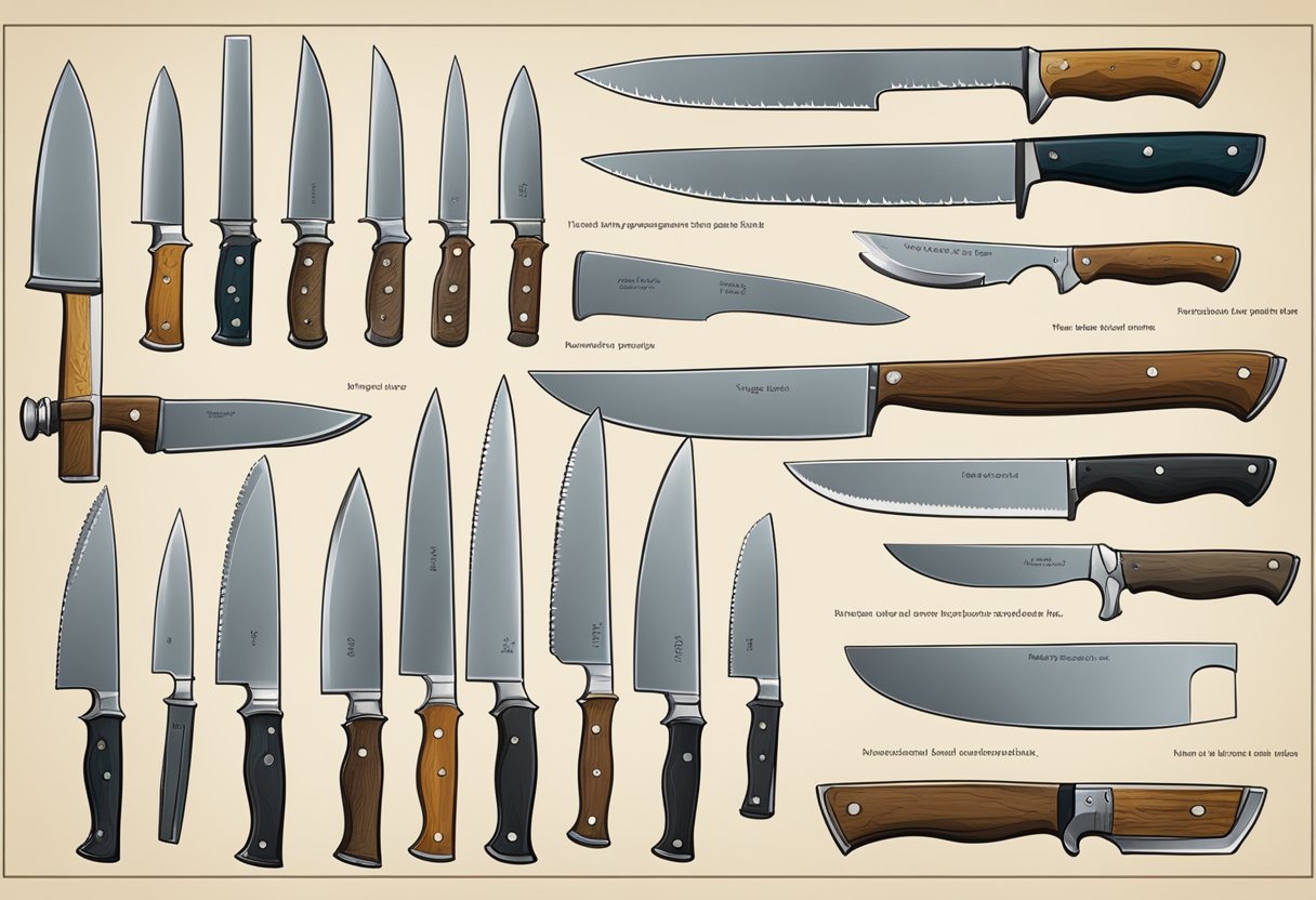 A table set with various knives, each labeled with their historical significance and proper usage