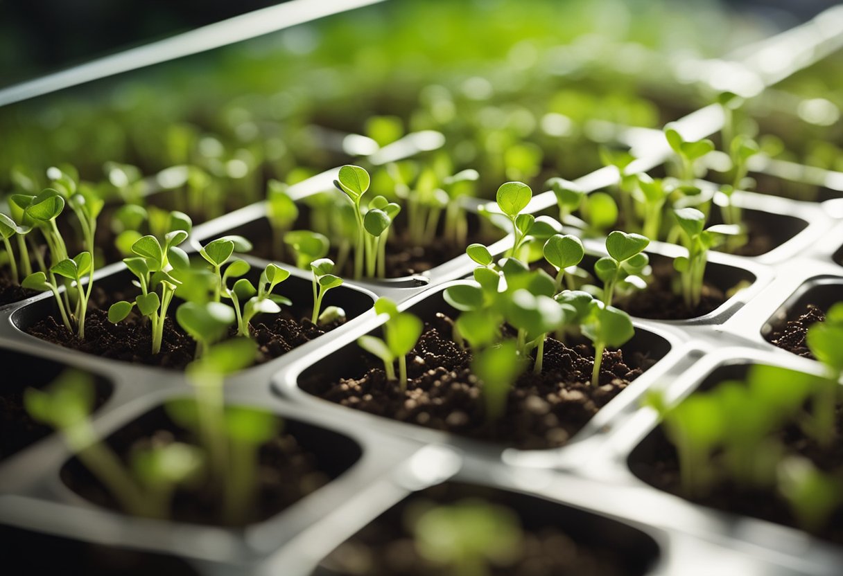 Tiny seeds sprout in shallow trays, bathed in soft light. Delicate green shoots emerge, reaching towards the sun, as they grow into vibrant microgreens