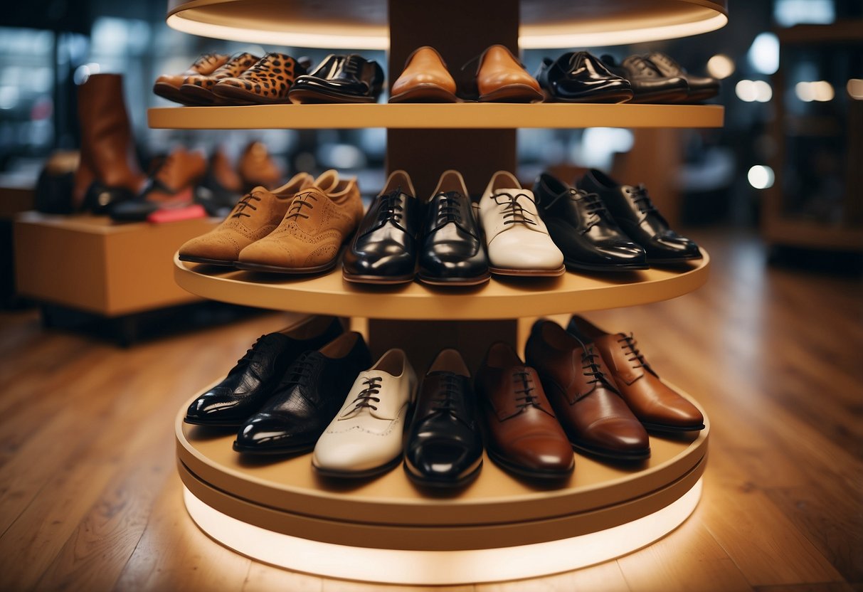 A rotating shoe carousel displays various shoes in an organized and accessible manner