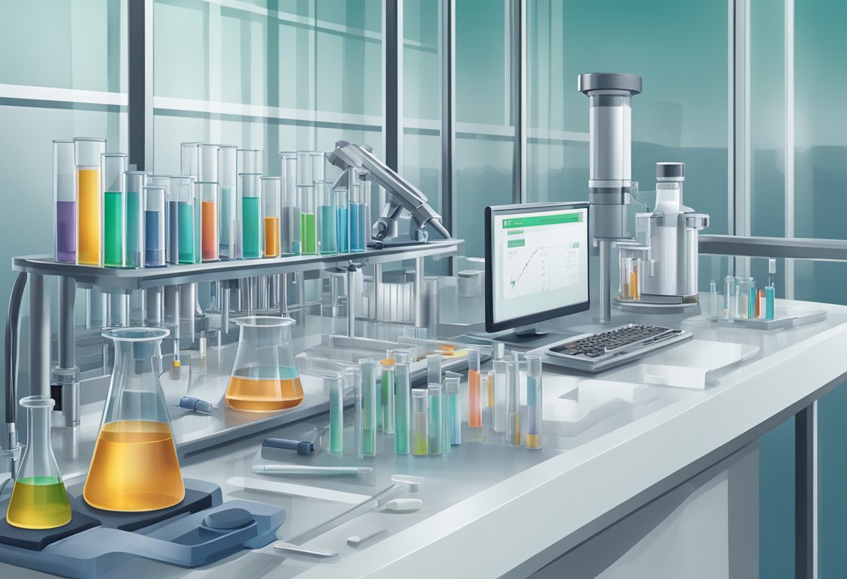 A laboratory setup with test tubes and equipment for diagnosing and measuring elevated homocysteine levels in female health