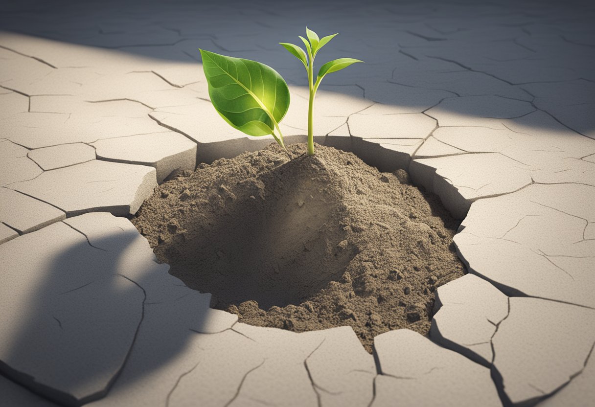 A seedling breaking through concrete, reaching towards sunlight