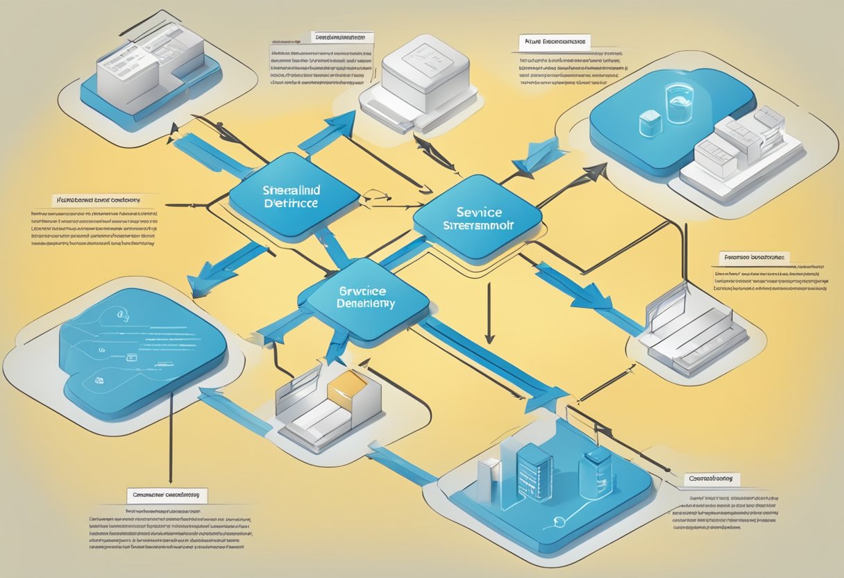 A flowchart showing a streamlined process with multiple interconnected steps, representing the efficient service delivery of a consulting business
