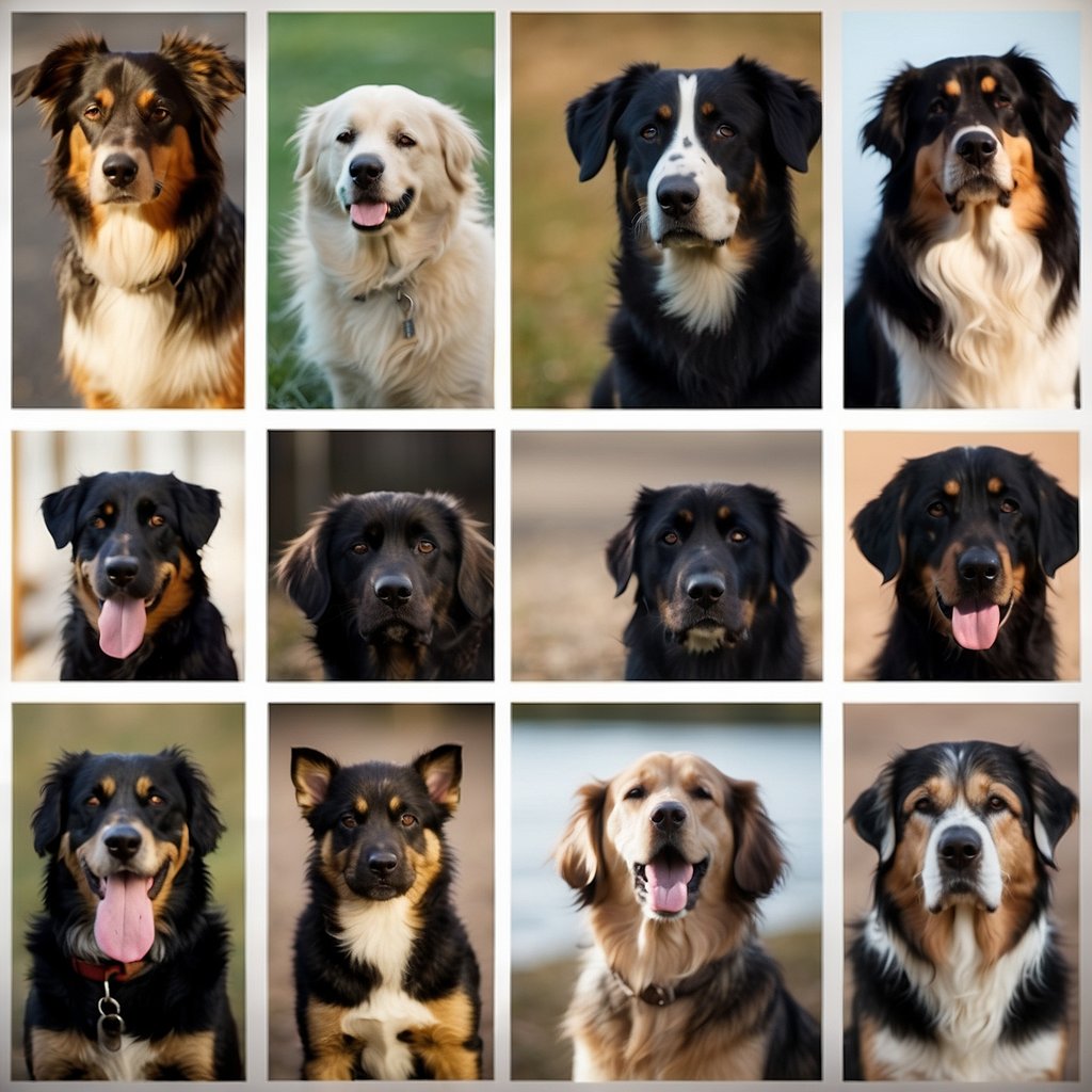 A timeline of dog ownership: from ancient hunters to modern companions. Show evolution through different eras and cultures