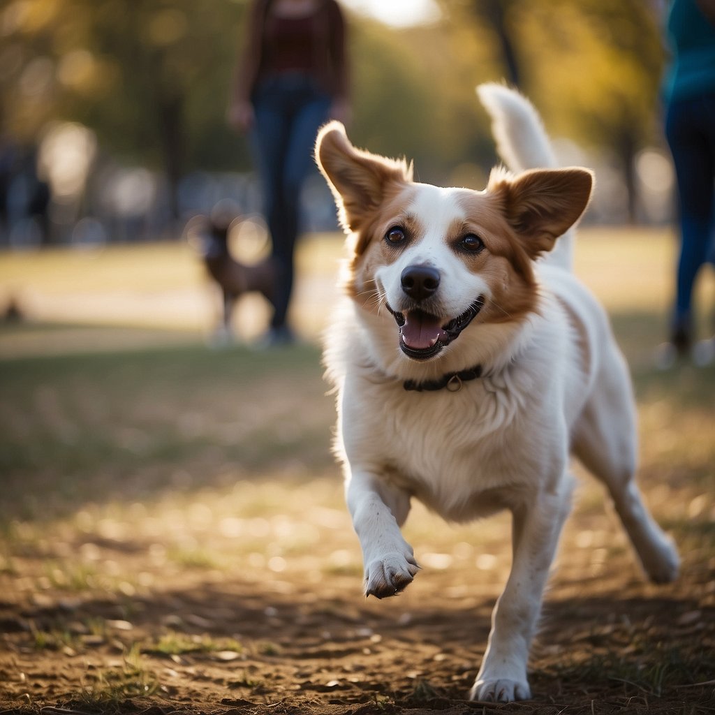 Dogs playing in a Washington, DC dog park, with various breeds interacting and running around