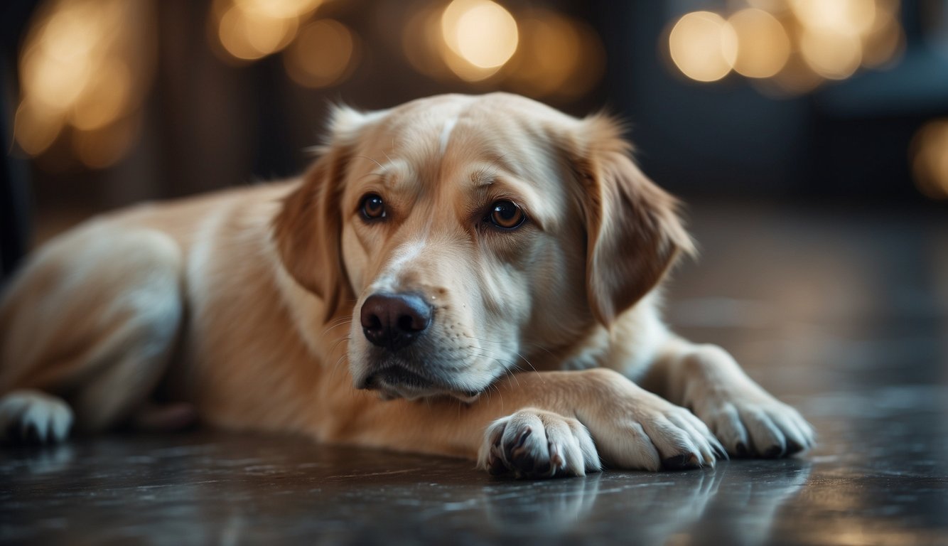 A dog with parvovirus shows symptoms of vomiting and diarrhea, lethargy, and loss of appetite