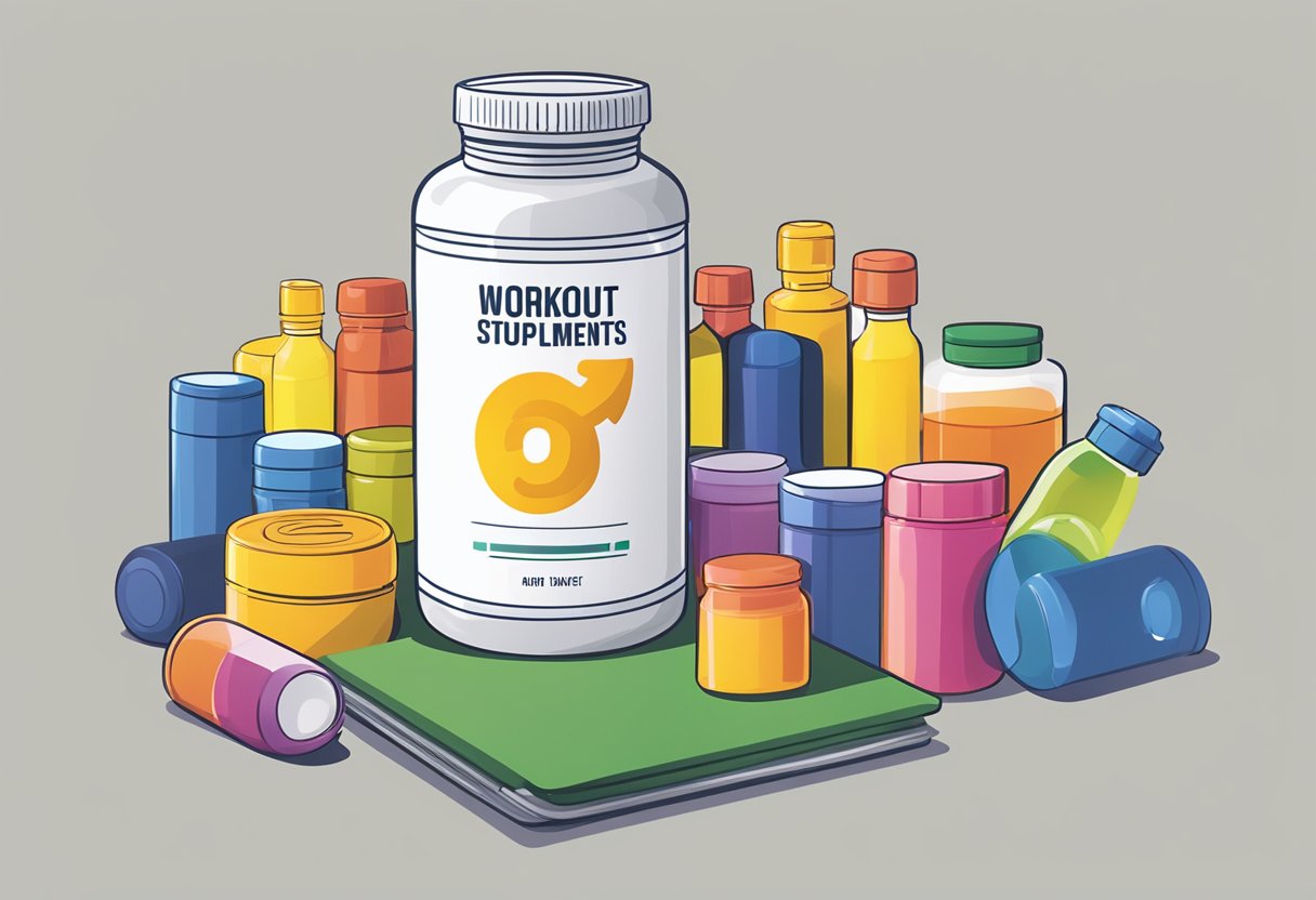 A bottle of workout supplements on a table, with a question mark hovering above it