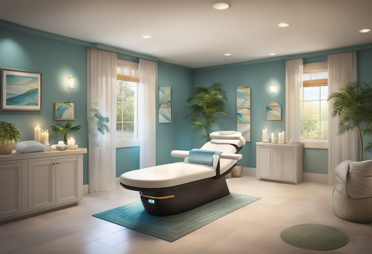 A serene spa room with a luxurious Hydrafacial machine, soft lighting, and calming decor at Orissa SPA in Bonita, CA