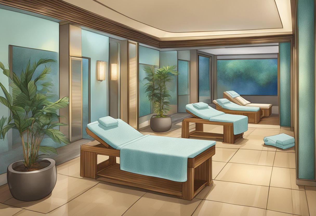 A serene spa room with plush towels, soothing lighting, and a comfortable facial chair at Orissa SPA in Chula Vista