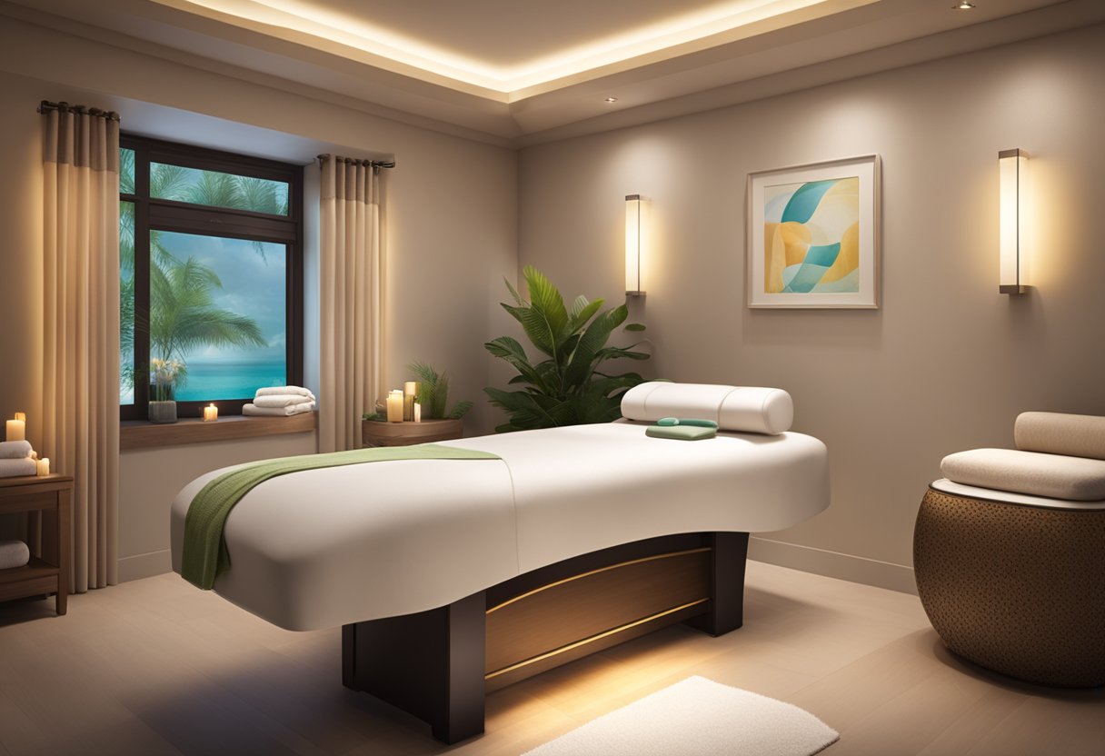 A serene spa room with a comfortable treatment bed, soft lighting, and a sleek oxygen facial machine. The Orissa SPA logo is prominently displayed in the background