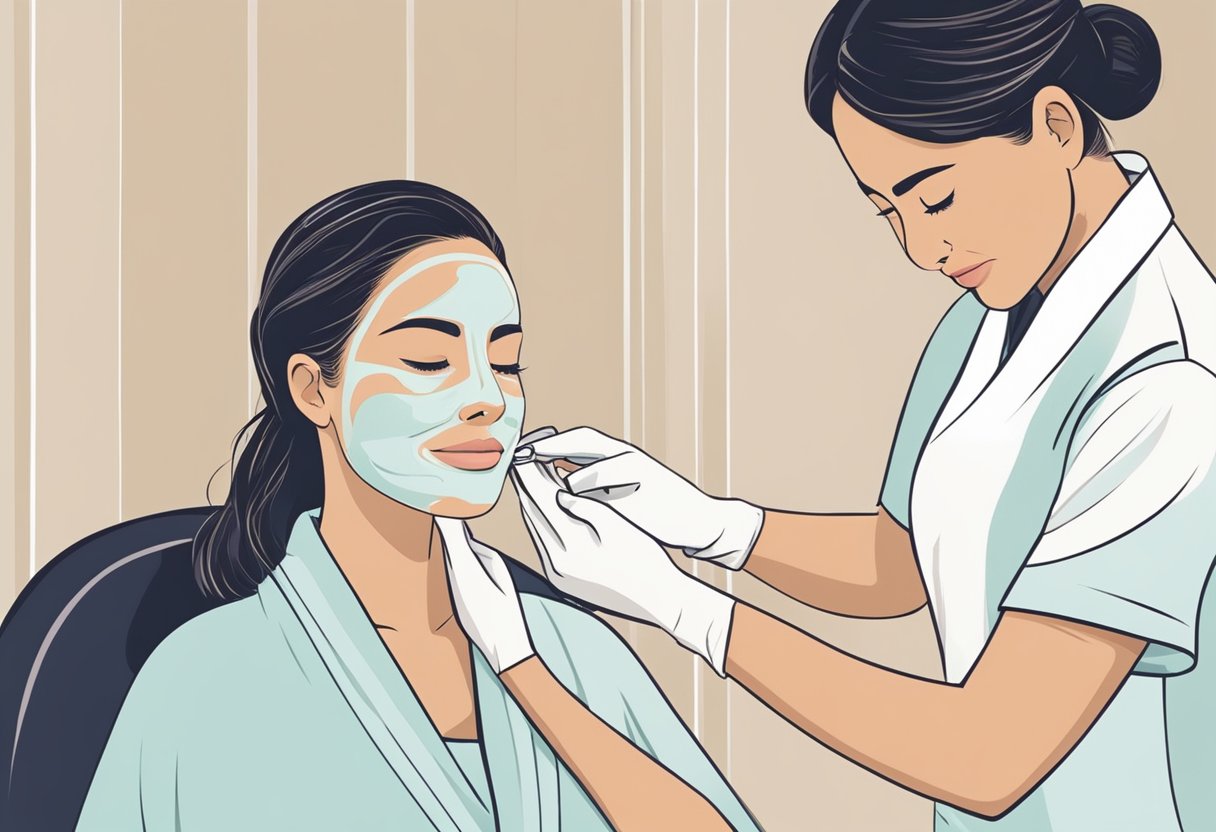 A person receiving a facial treatment for acne at Orissa SPA near Chula Vista. The esthetician is applying a soothing mask to the client's face