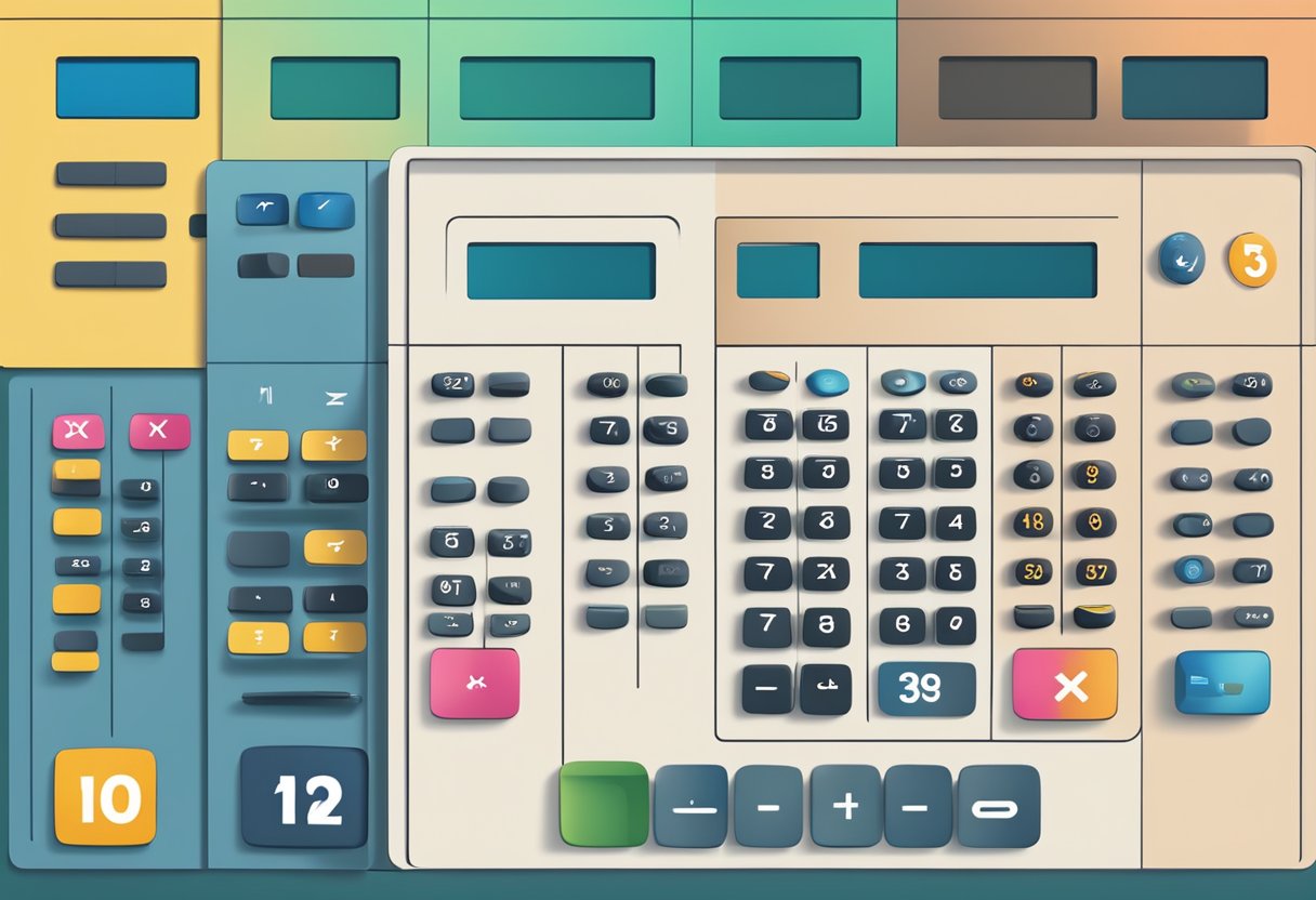 A calculator displaying a number being divided by another, with the resulting number being multiplied by 100