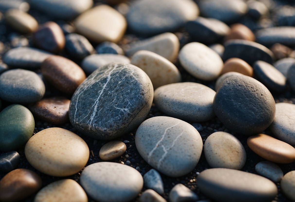 A pile of mismatched stones with uneven placement, cracked surfaces, and inconsistent sizes. A failed attempt at a DIY stone project