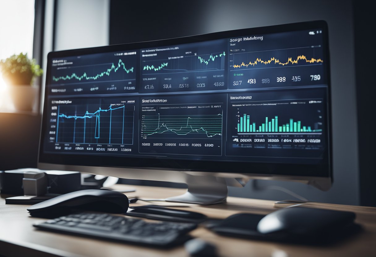 A computer screen displaying SEO and SEM digital marketing data with graphs and charts