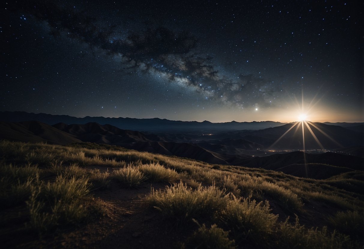 A lone star shining brightly in the night sky, surrounded by a blanket of dark, twinkling space