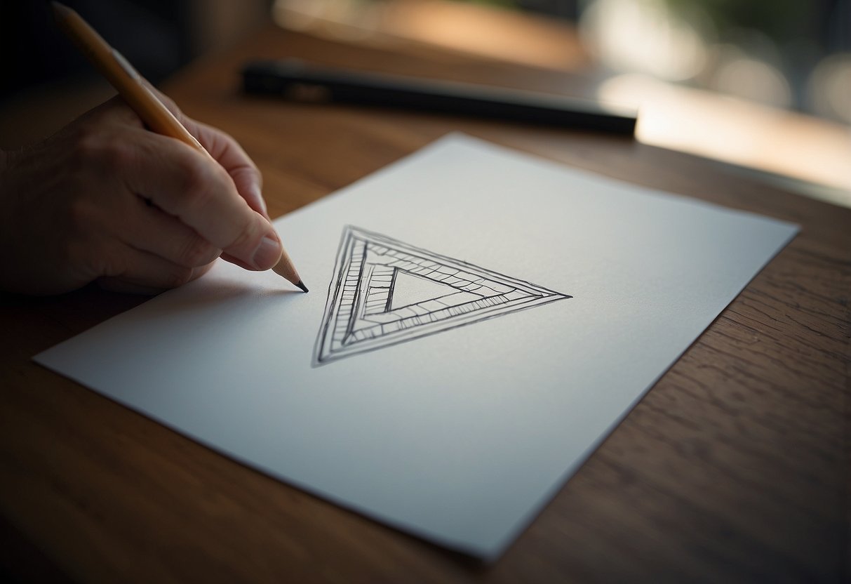 A triangle being drawn with a pencil on a blank sheet of paper