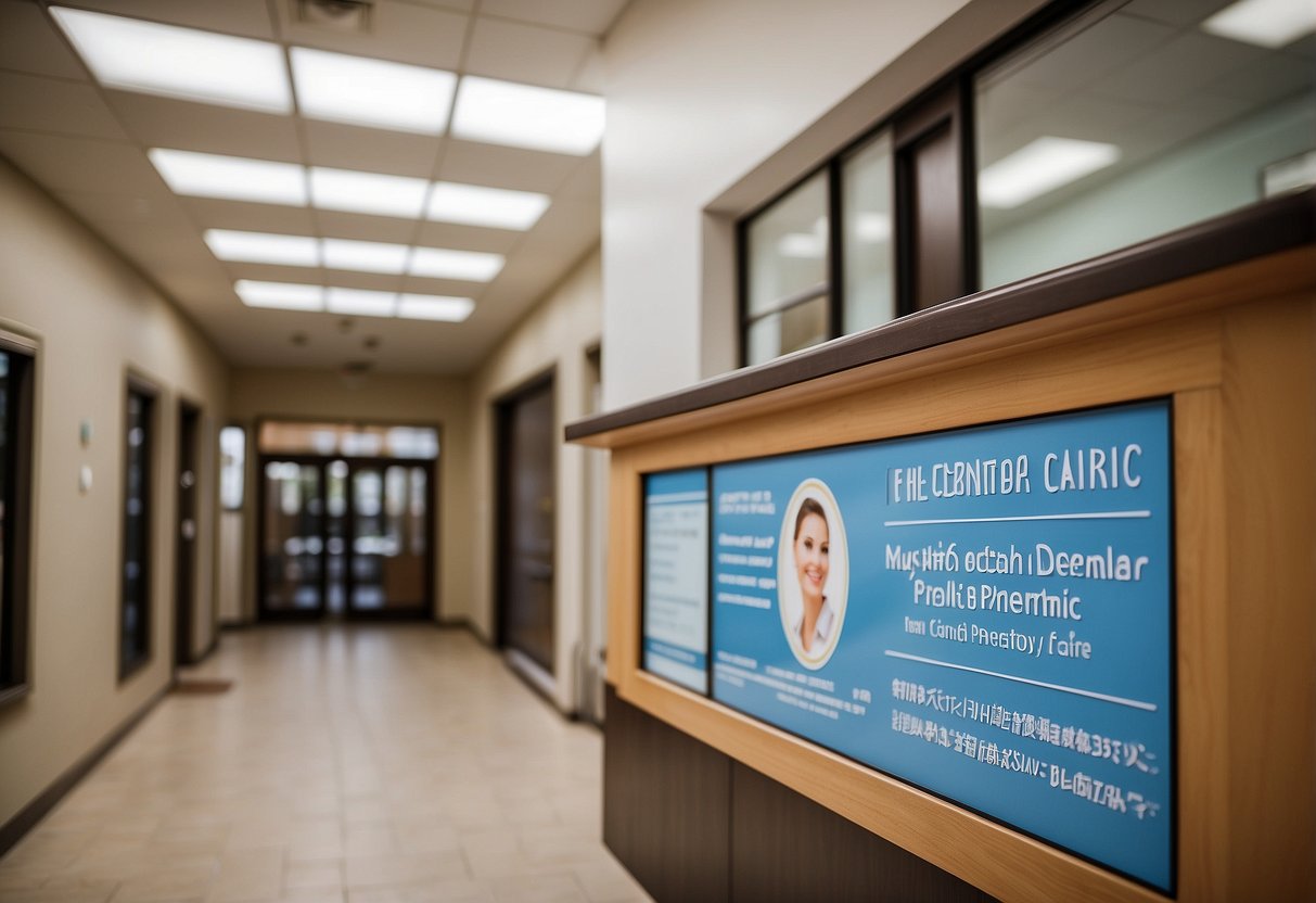 A bright and welcoming dental clinic in Ontario, with a sign displaying the contact information for the Seniors Dental Care Program