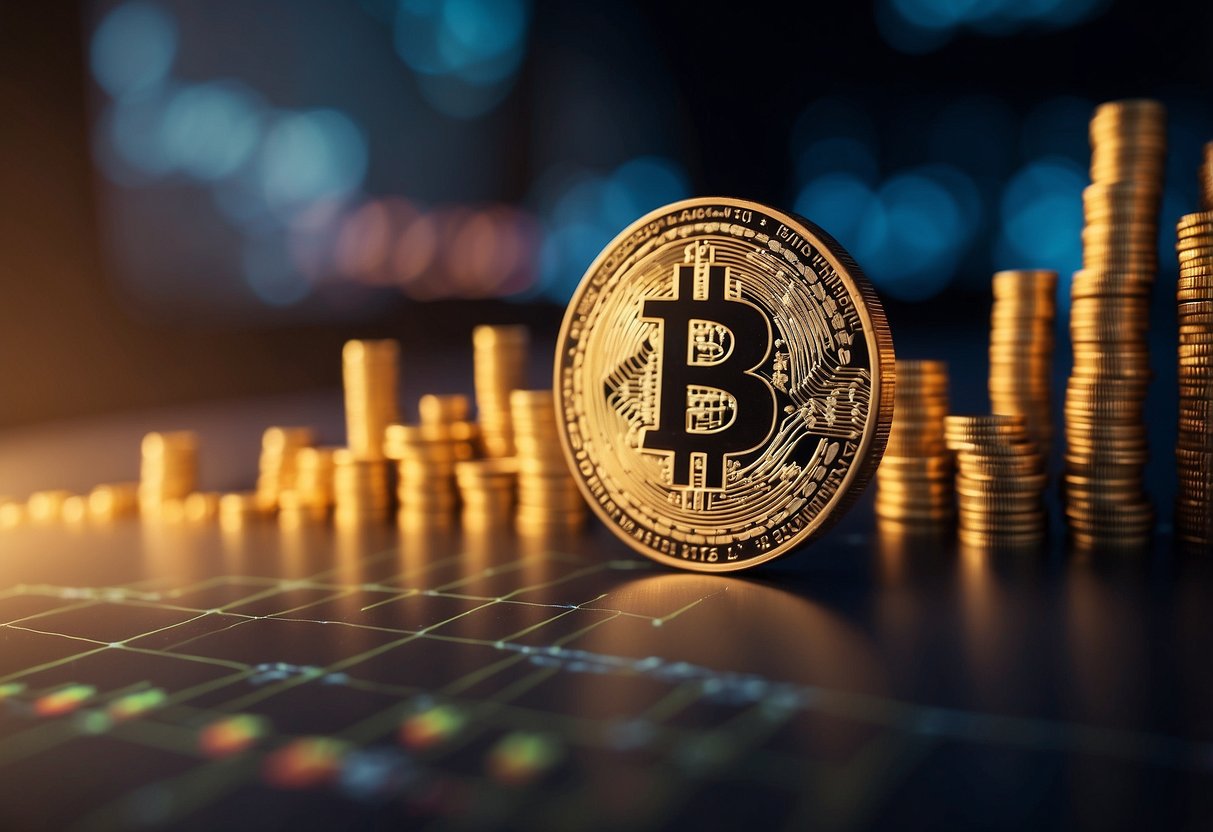 A graph showing the fluctuation of cryptocurrency values against a backdrop of rising inflation rates in various economies