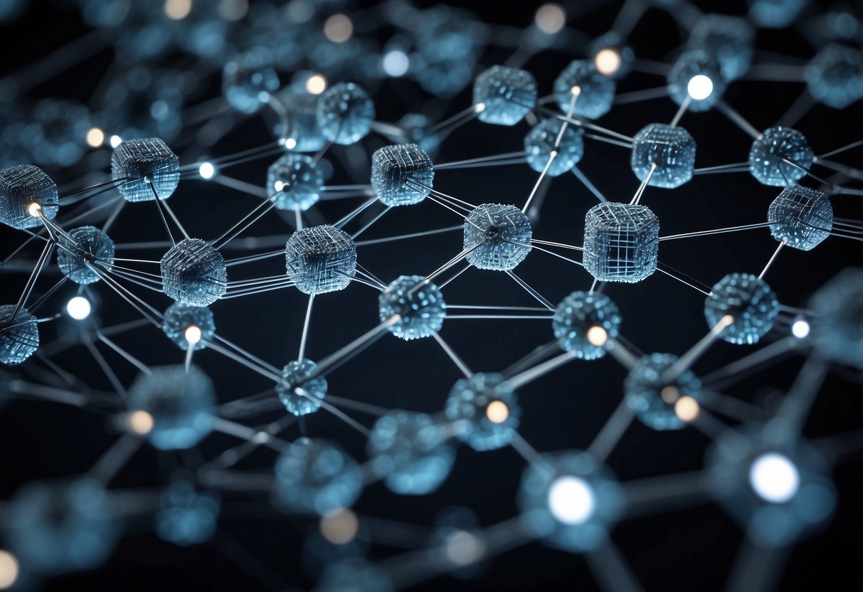 A group of interconnected blockchain nodes forming a network, symbolizing the importance and fundamentals of blockchain consortia