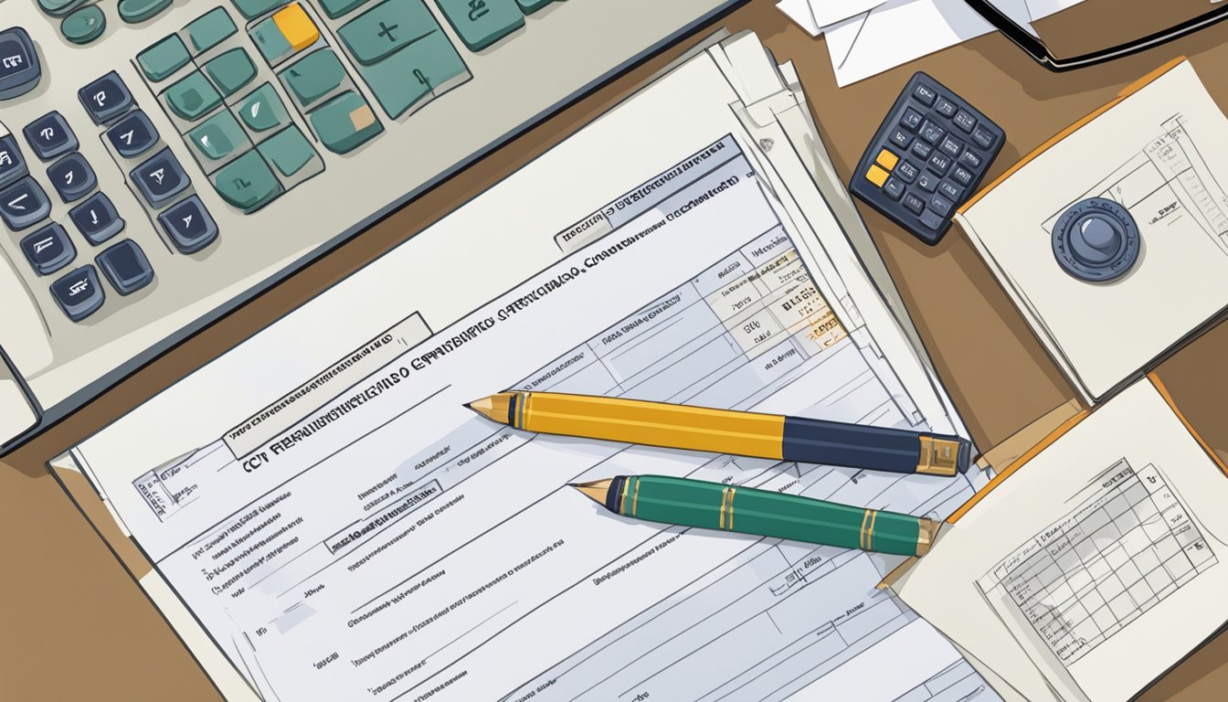 A stack of paperwork labeled "Regimes Previdenciários" and "CTC CERTIDÃO DE TEMPO DE CONTRIBUIÇÃO" on a desk with a computer and calculator