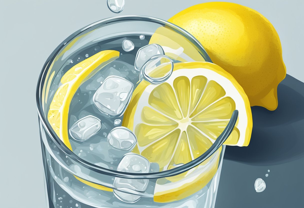 A glass of lemon water with a lemon slice and a sprinkle of potassium