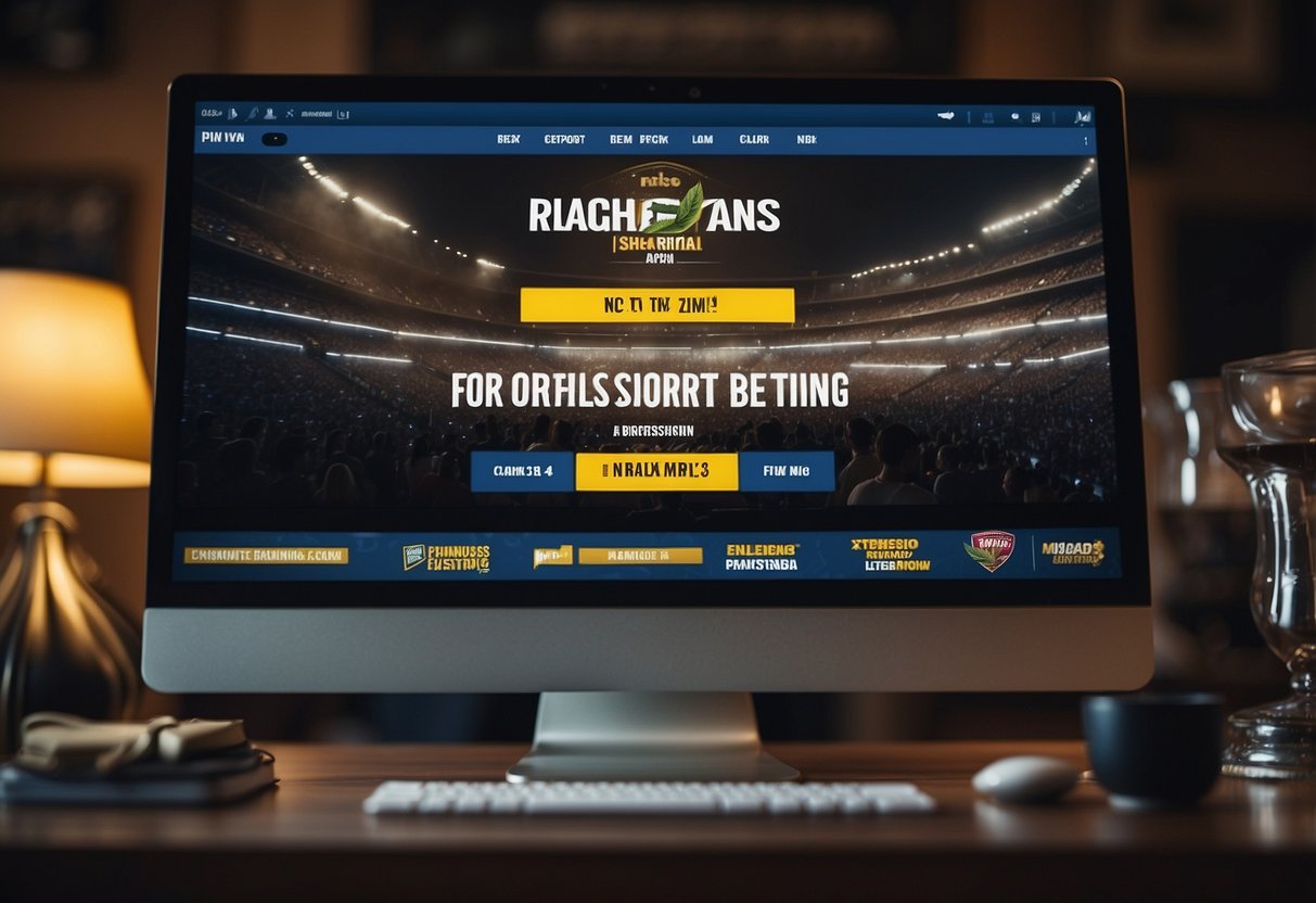 A computer screen displaying a website with the words "Legalization Efforts for Online Sports Betting in Texas" prominently featured