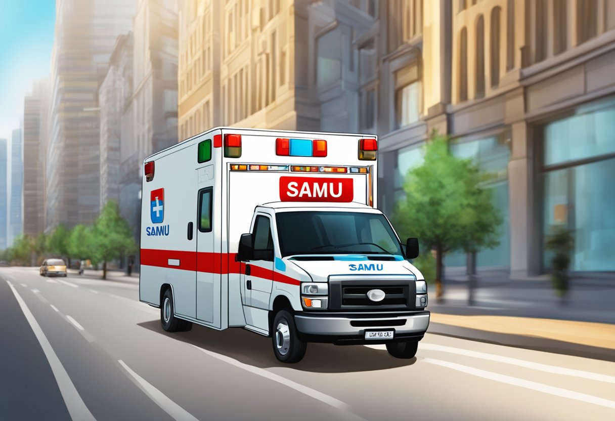 An ambulance with "SAMU 192" logo rushing to a private hospital for emergency care