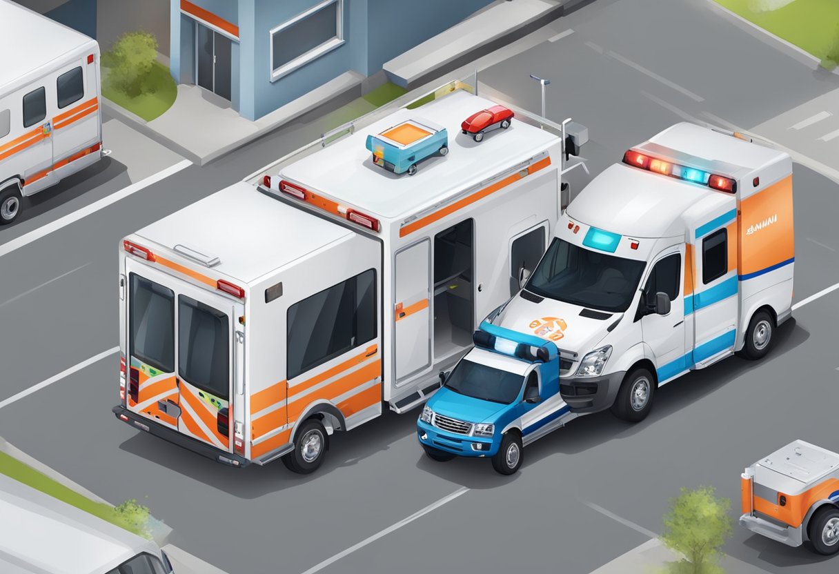 An ambulance from the SAMU (Mobile Emergency Care Service) with SUS (Unified Health System) equipment and infrastructure, transporting a patient to a private hospital