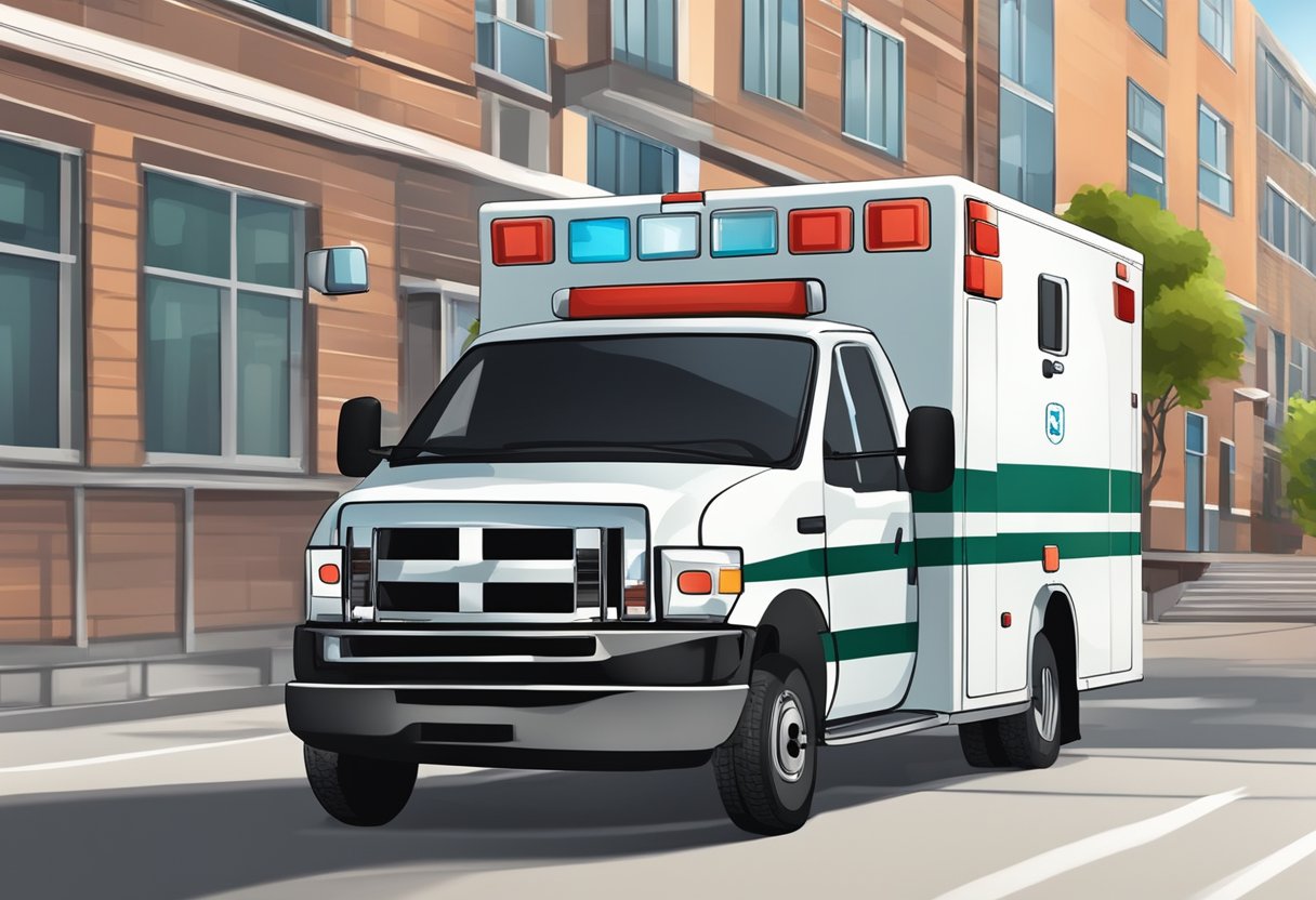 An ambulance from the public health system can be seen transporting a patient to a private hospital for emergency services