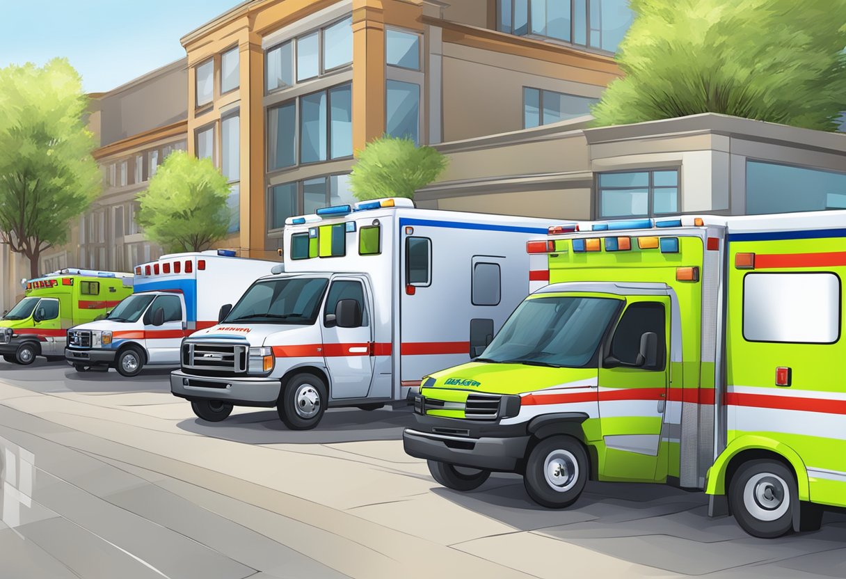 Ambulances parked in specific settings, ready for action
