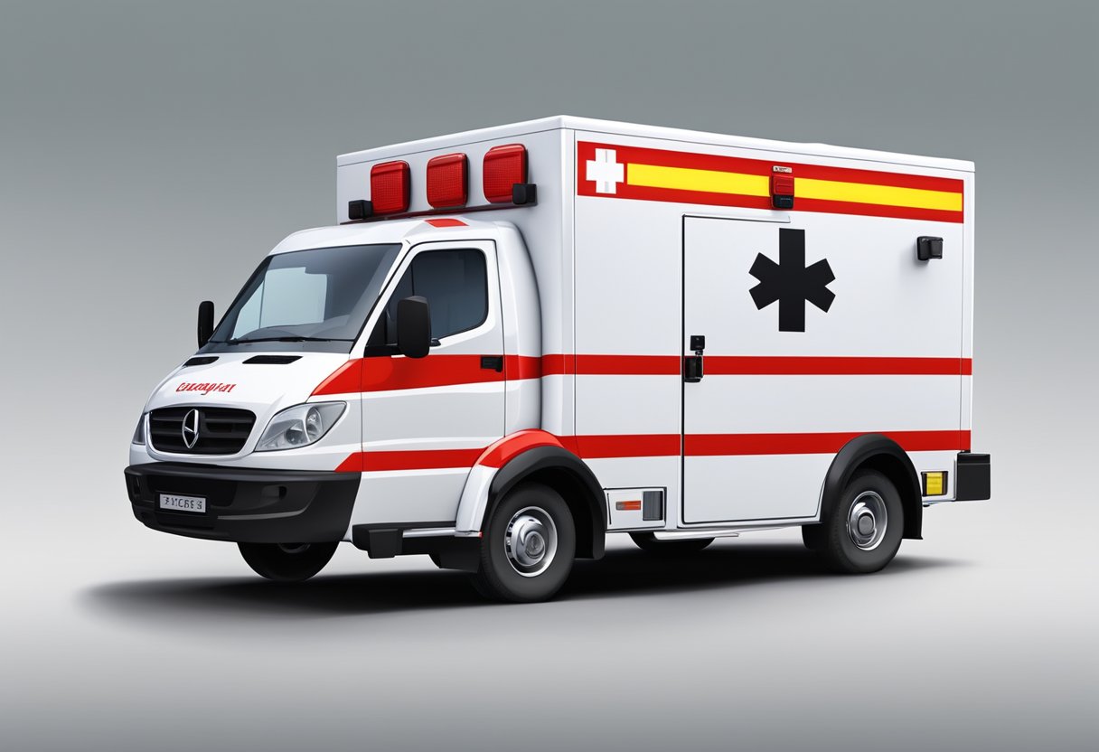A red and white ambulance with the number clearly displayed on the side, surrounded by a clear path for access